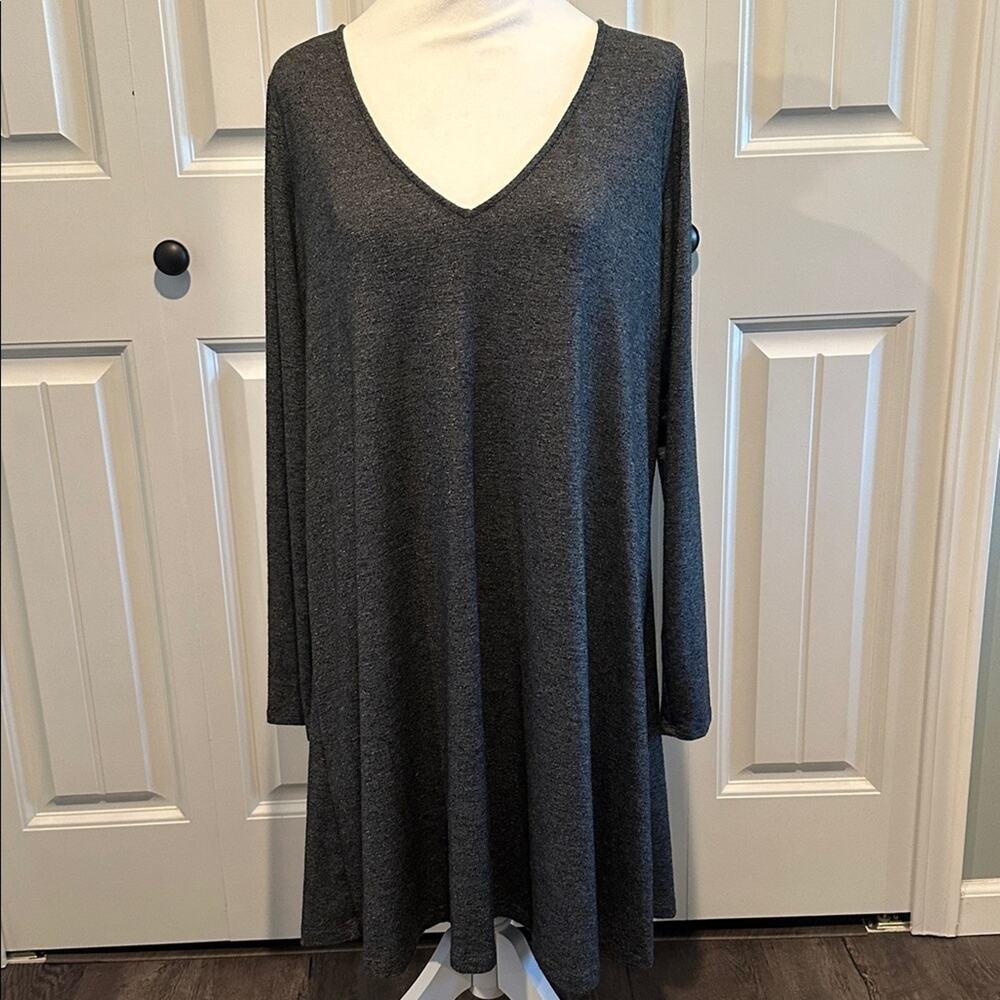 Express XL Heathered Charcoal Gray V-Neck Long Sleeve A-Line‎ Jersey Knit Dress
